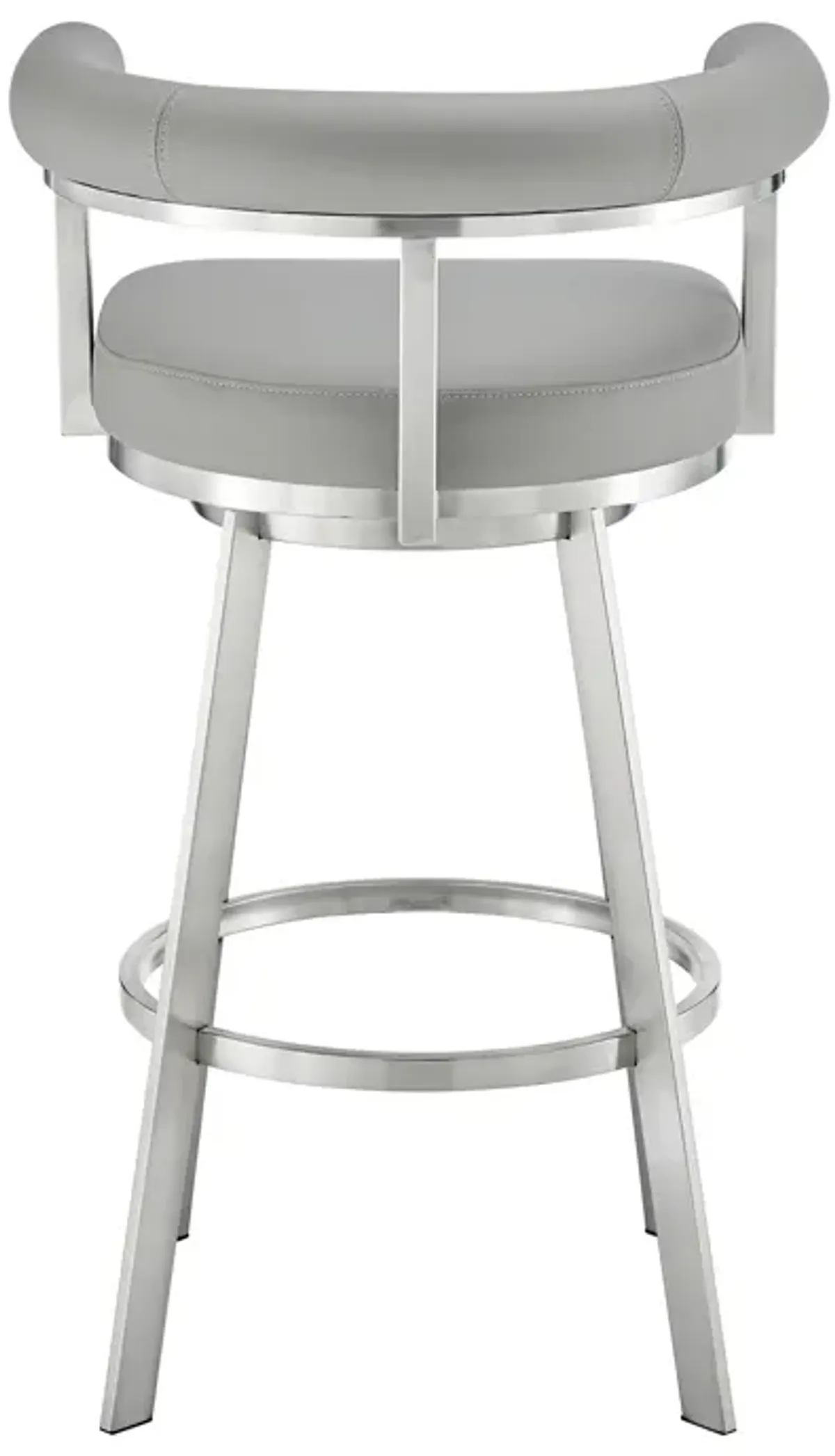 Nolagam Swivel Counter Stool in Brushed Stainless Steel with Light Gray Faux Leather