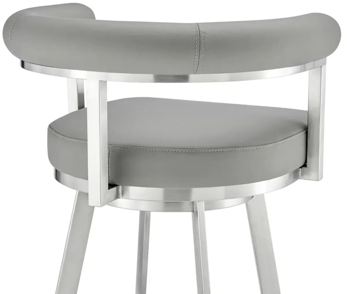 Nolagam Swivel Counter Stool in Brushed Stainless Steel with Light Gray Faux Leather