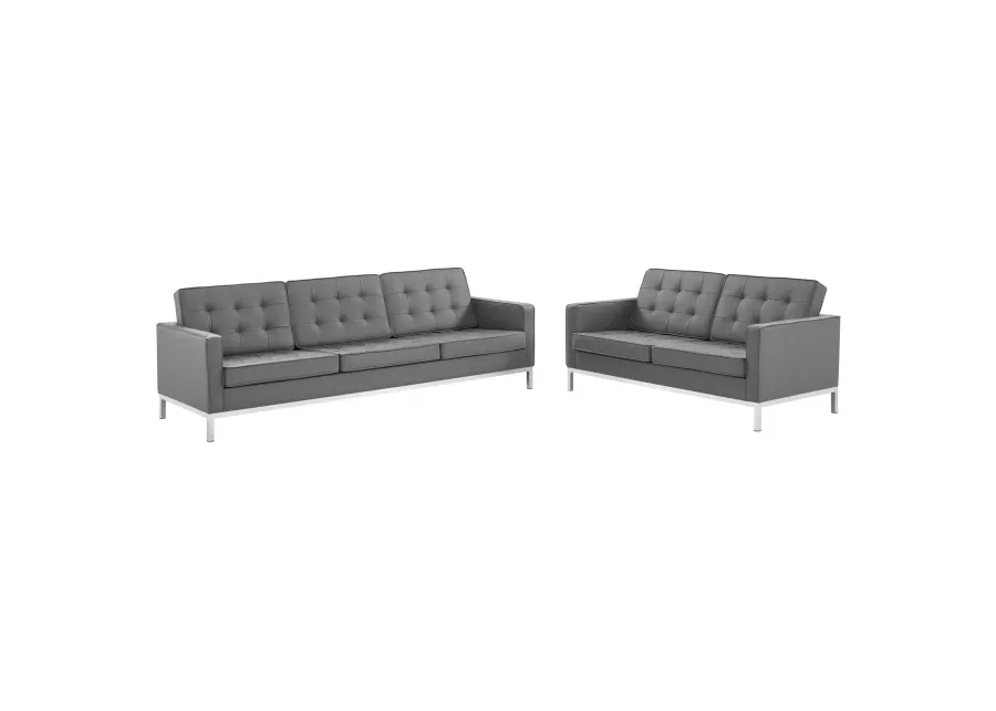 Loft Tufted Upholstered Faux Leather Sofa and Loveseat Set