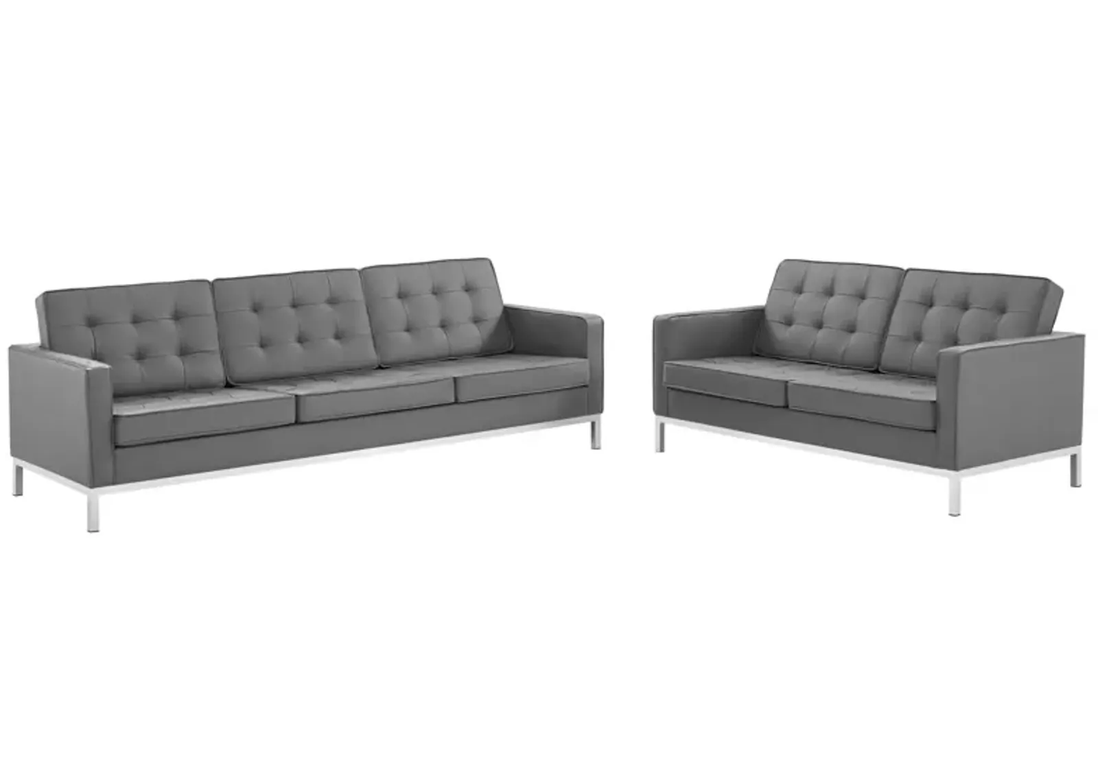 Loft Tufted Upholstered Faux Leather Sofa and Loveseat Set