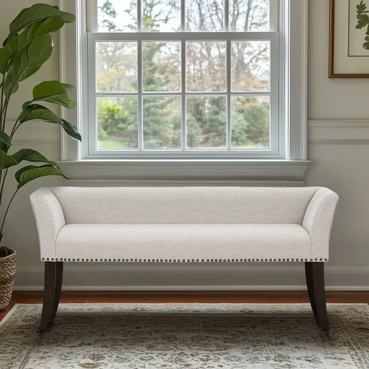 49.5" Upholstered Bench with Back & Wood Legs
