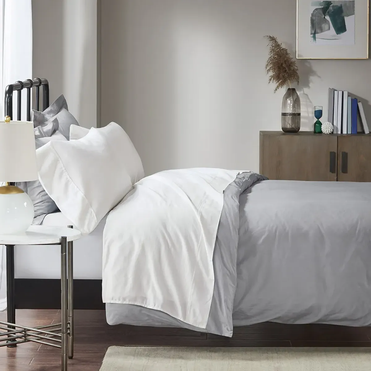Madison Park 1500 Thread Count White Cotton Blend 4 PC Sheet Set