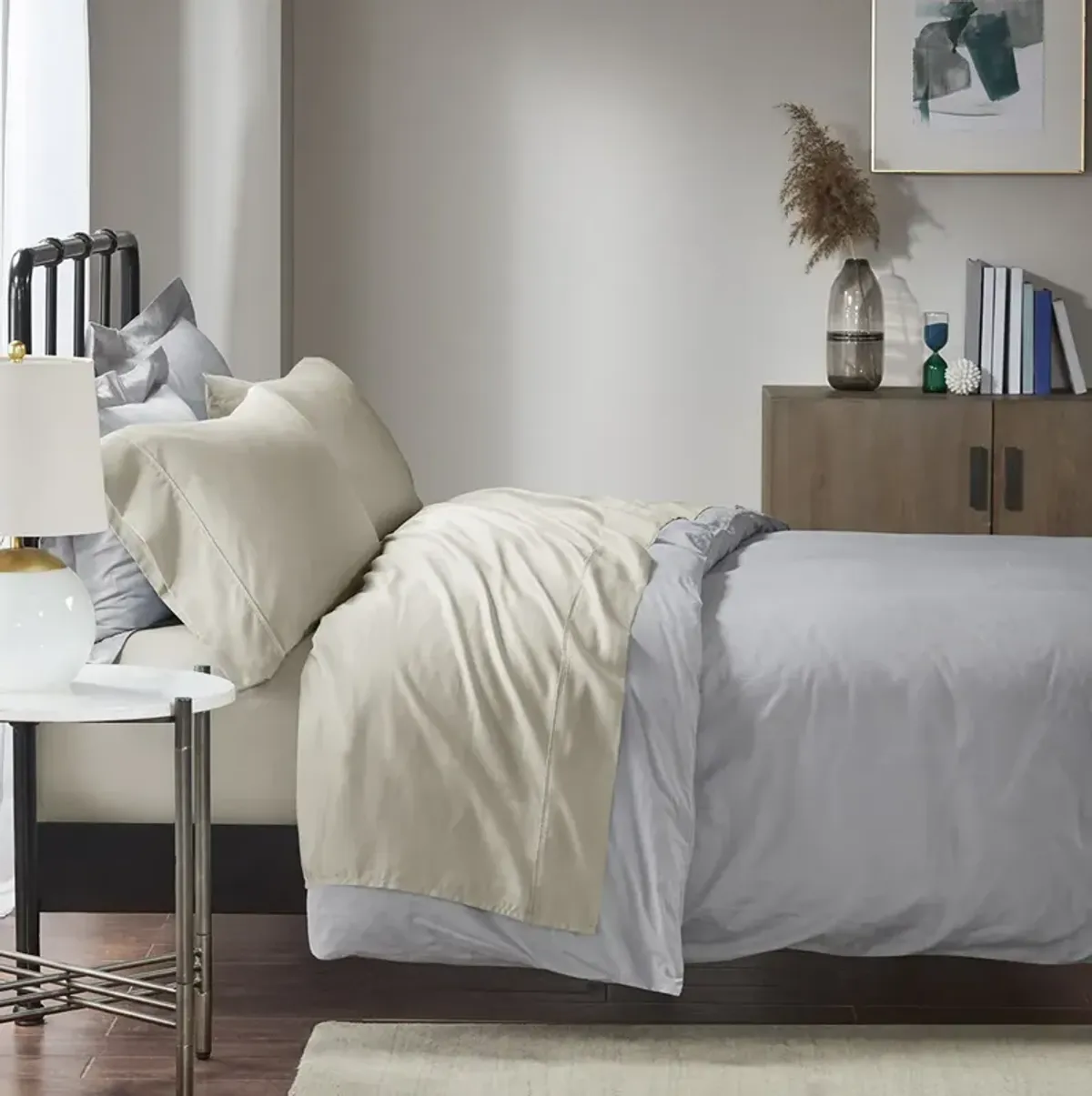 Madison Park 1500 Thread Count Ivory Cotton Blend 4 PC Sheet Set