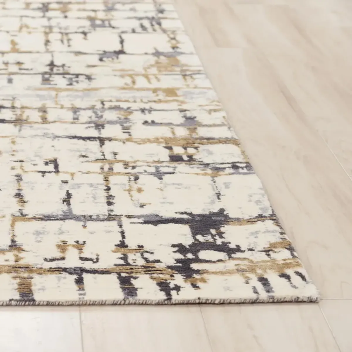 Bolero Beige/Gray Abstract NZ Wool/Tencel Blend 2'6" x 10' Runner Rug