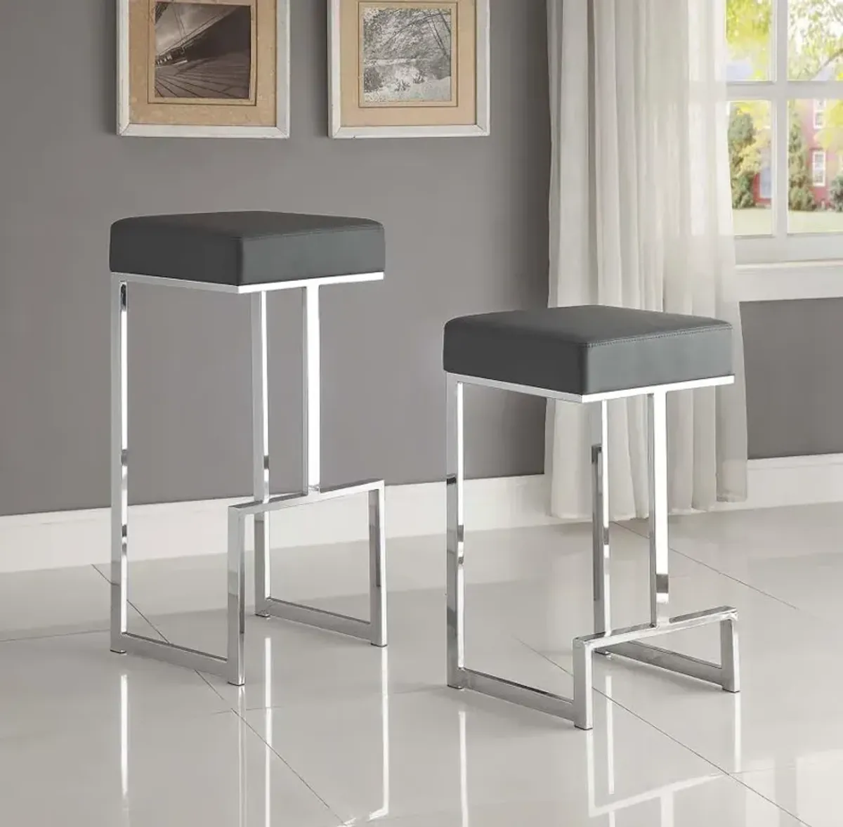 Gervase Square Bar Stool Grey and Chrome