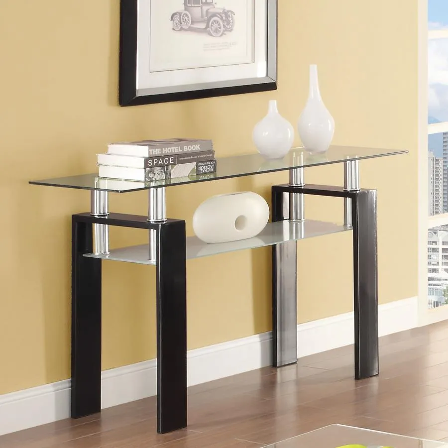 Dyer Tempered Glass Sofa Table with Shelf Black