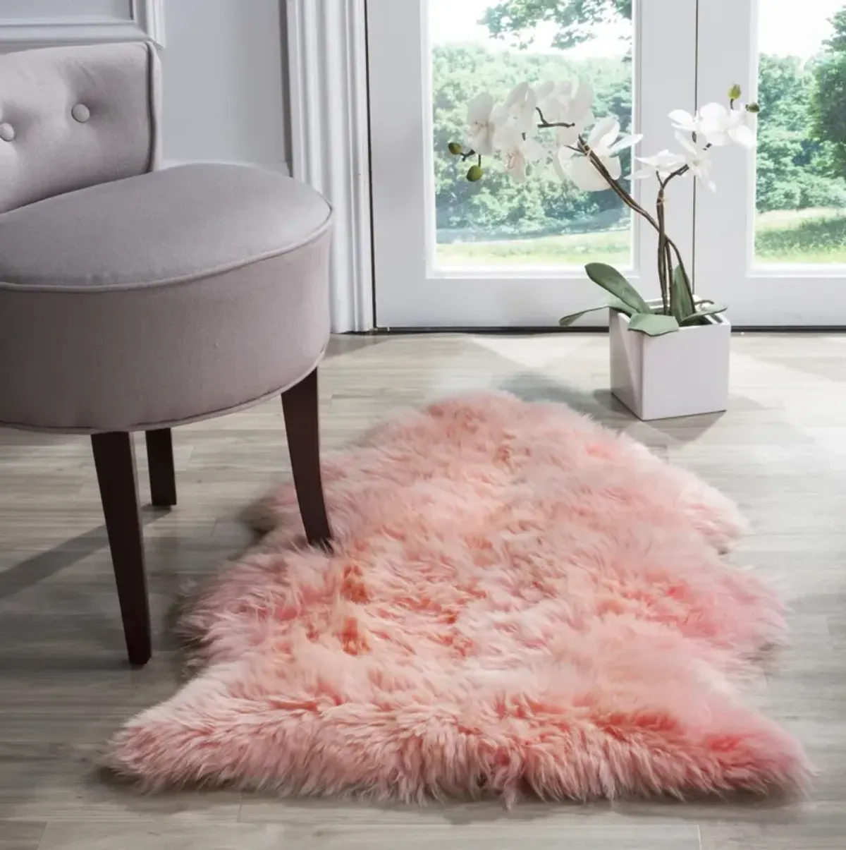 SHEEP SKIN 121 SOLID PINK 5'-5' x 7'-7' Medium Rectangle Rug