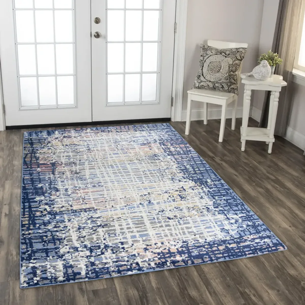 Marquise Navy  Polypropylene  5'2" x 7'3" Rectangle Rug