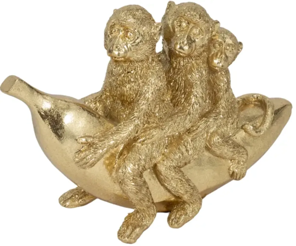 8" Three Monkeys On Banana, Gold