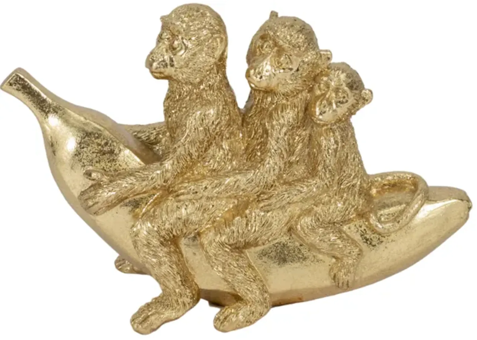 8" Three Monkeys On Banana, Gold