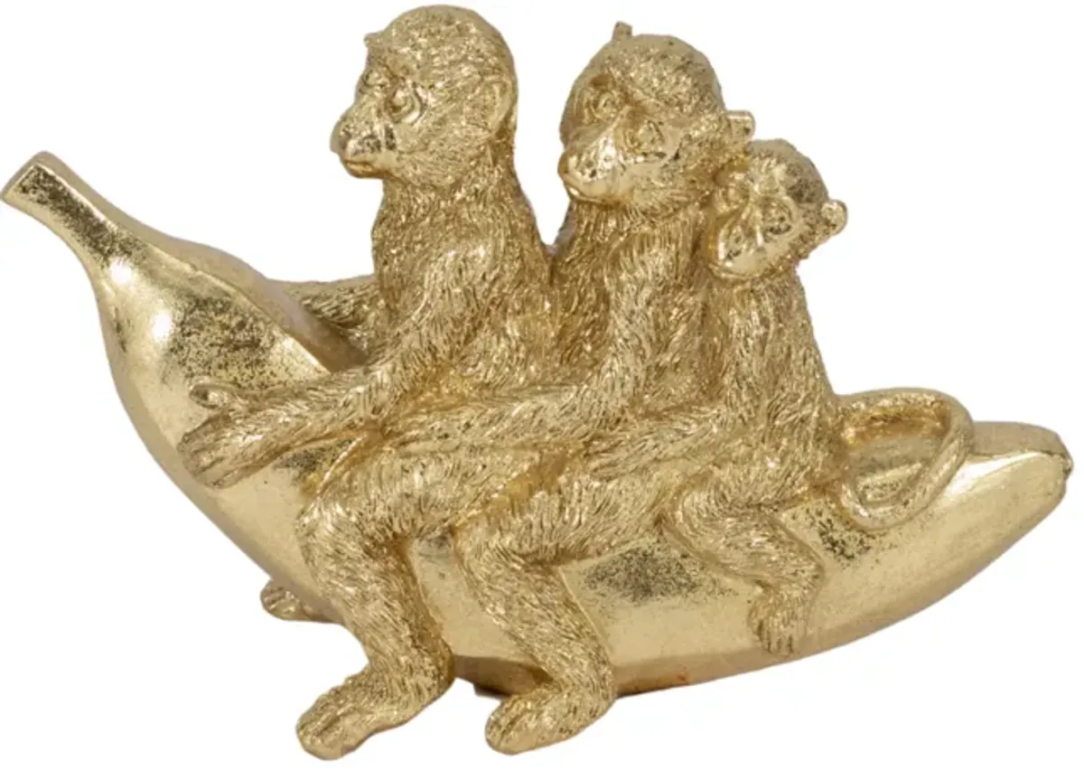 8" Three Monkeys On Banana, Gold