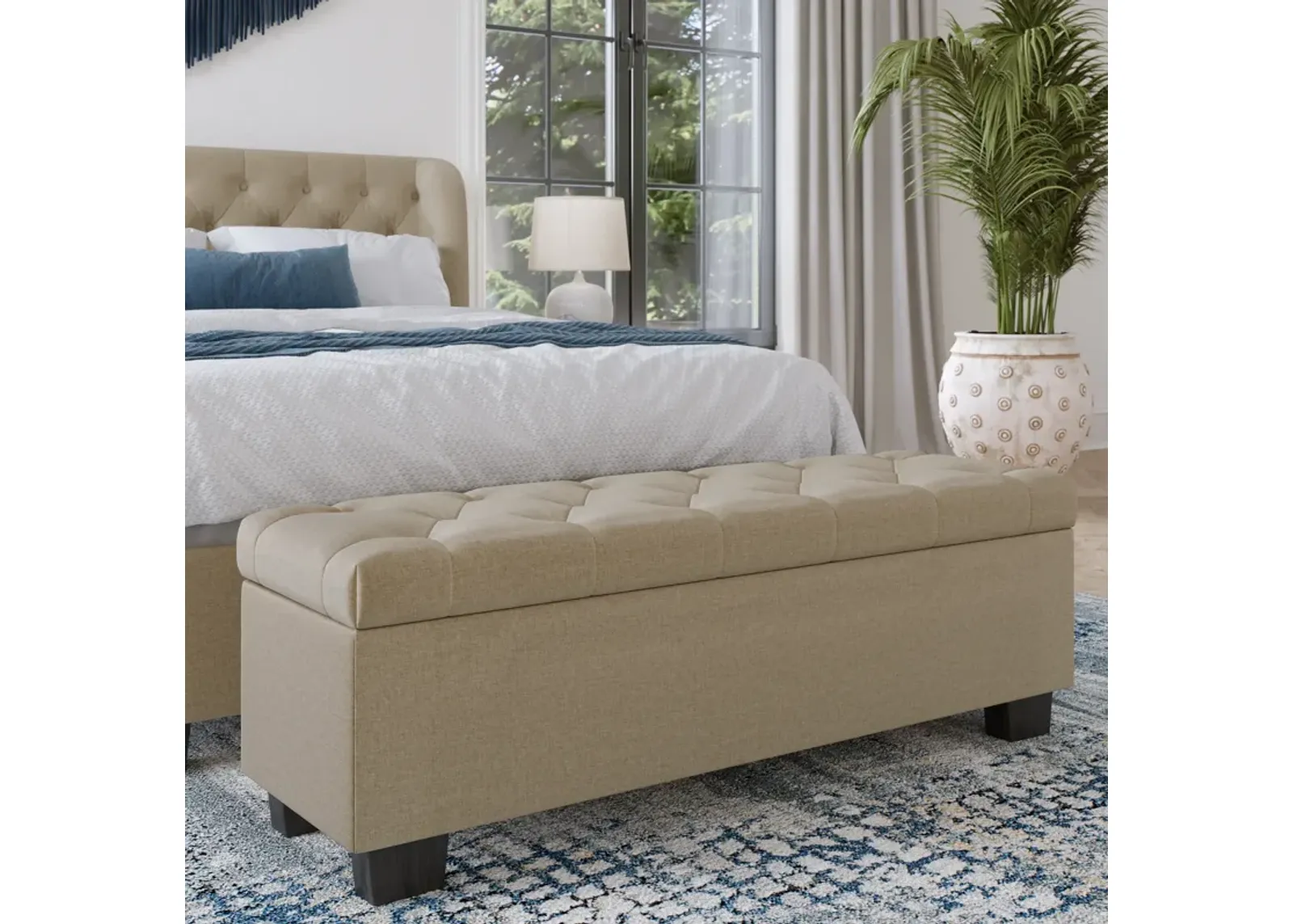 Levi Tufted Storage Bench in Toast Linen