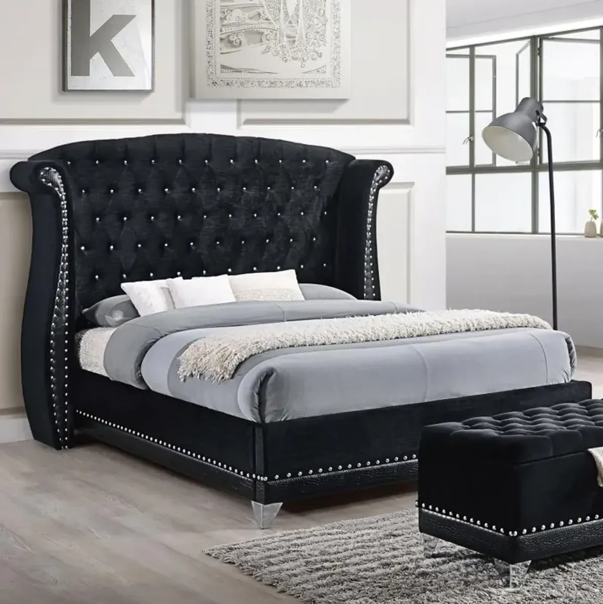 Barzini Eastern King Tufted Upholstered Bed Black