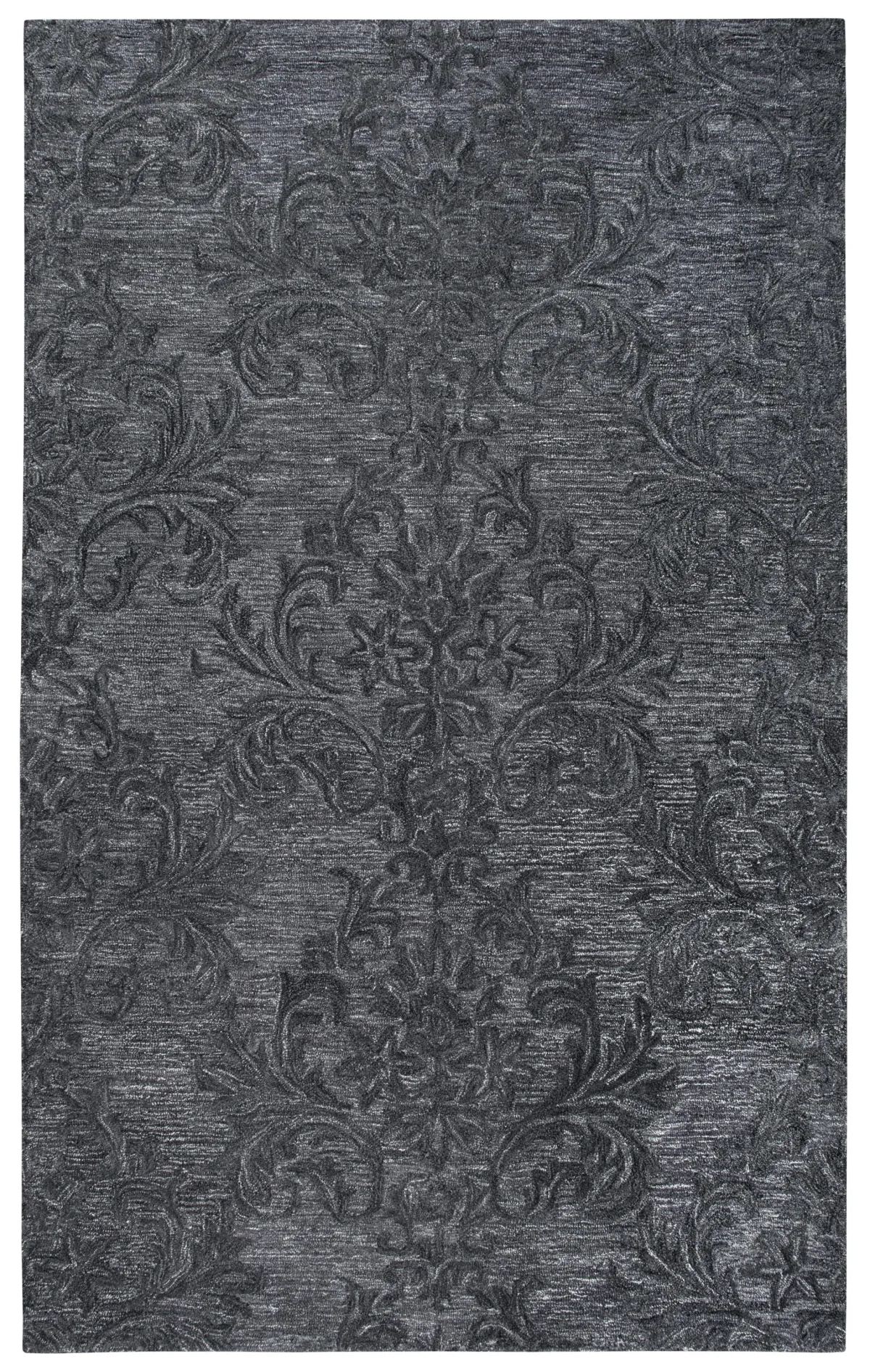 Fifth Avenue Dark Gray Damask Wool 5' x 8' Rectangle Rug