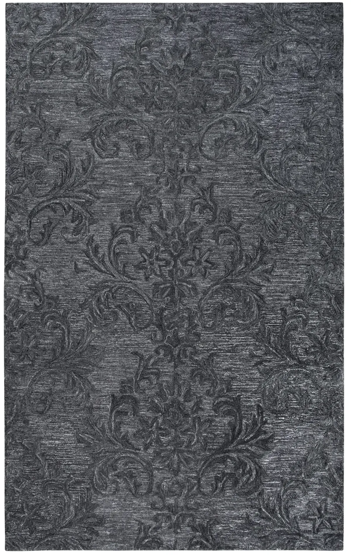 Fifth Avenue Dark Gray Damask Wool 5' x 8' Rectangle Rug