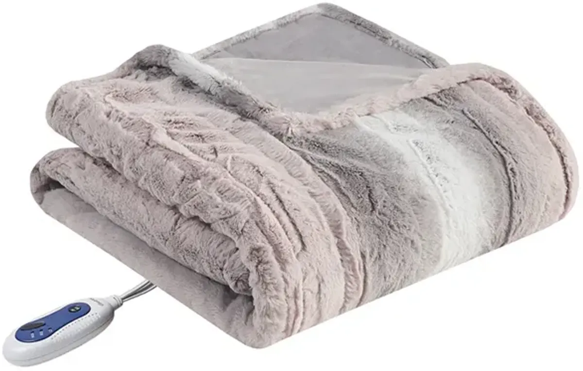 Beautyrest Zuri Blush/Grey Oversized Faux Fur Heated Throw