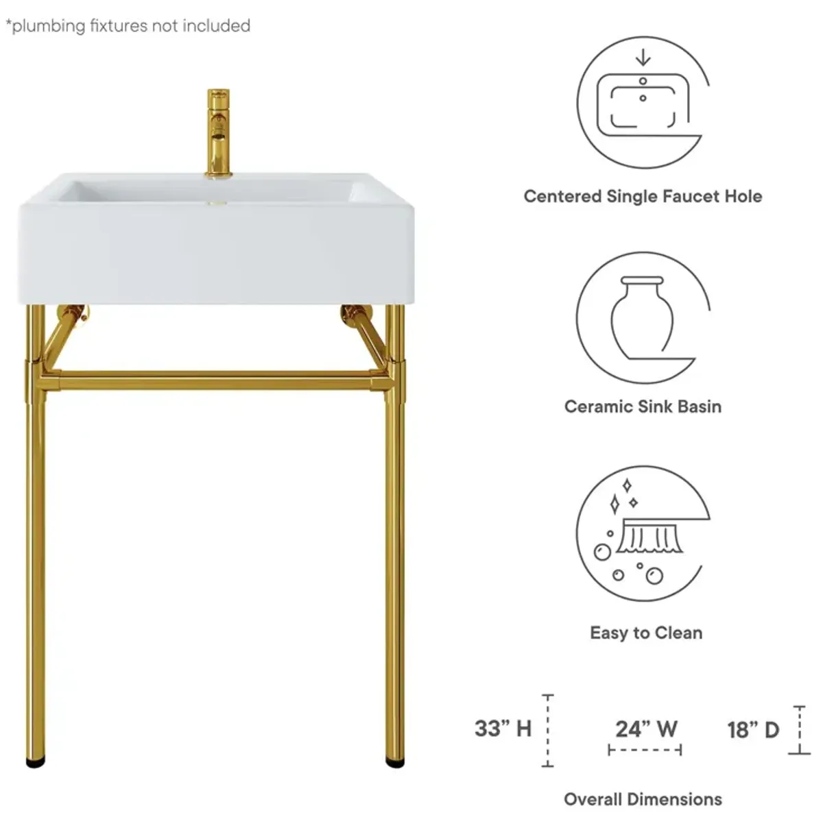 Redeem 24" Wall-Mount Gold Stainless Steel Bathroom Vanity