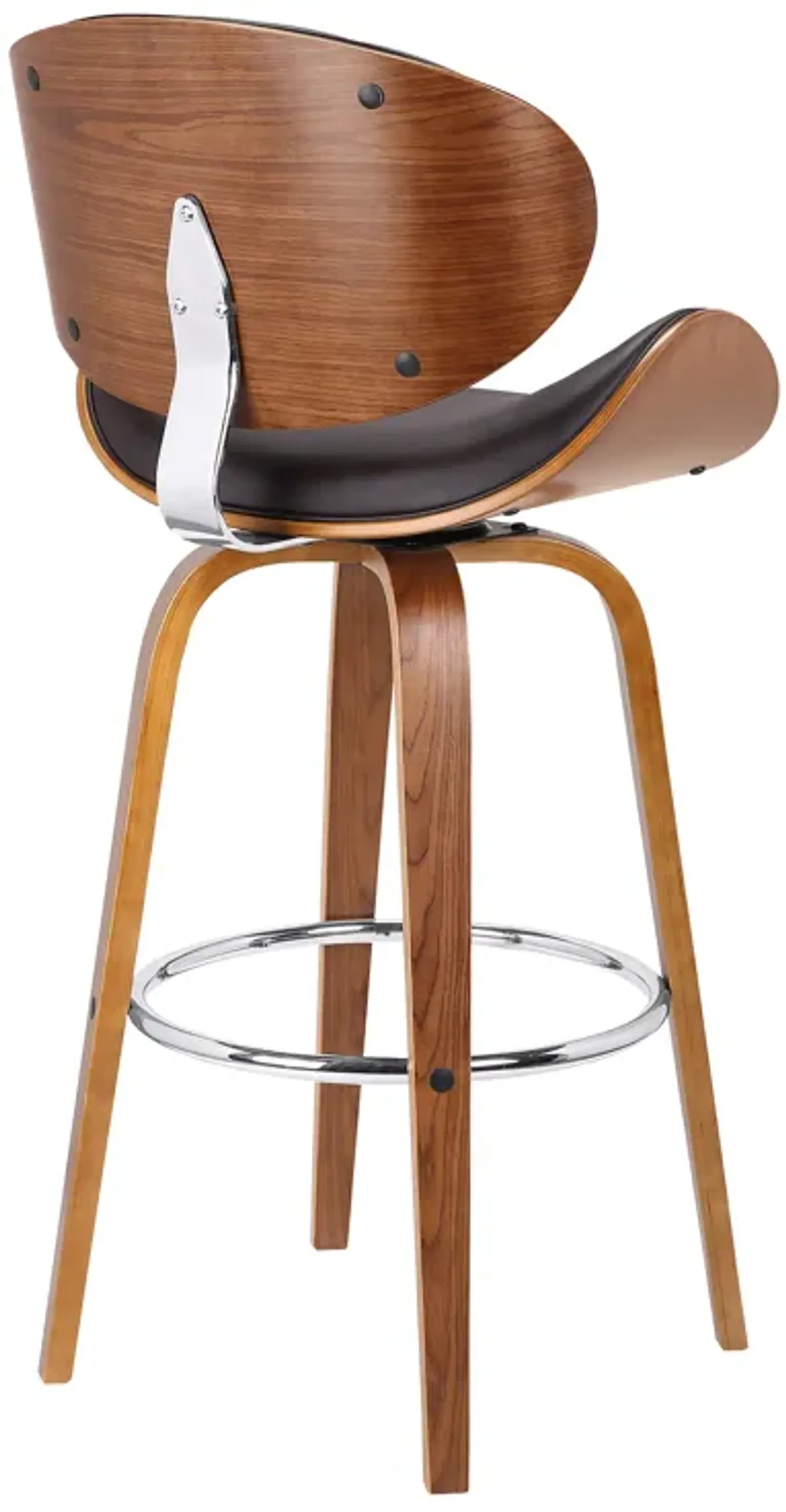 Solvang 26" Swivel Brown Faux Leather and Walnut Wood Counter Stool