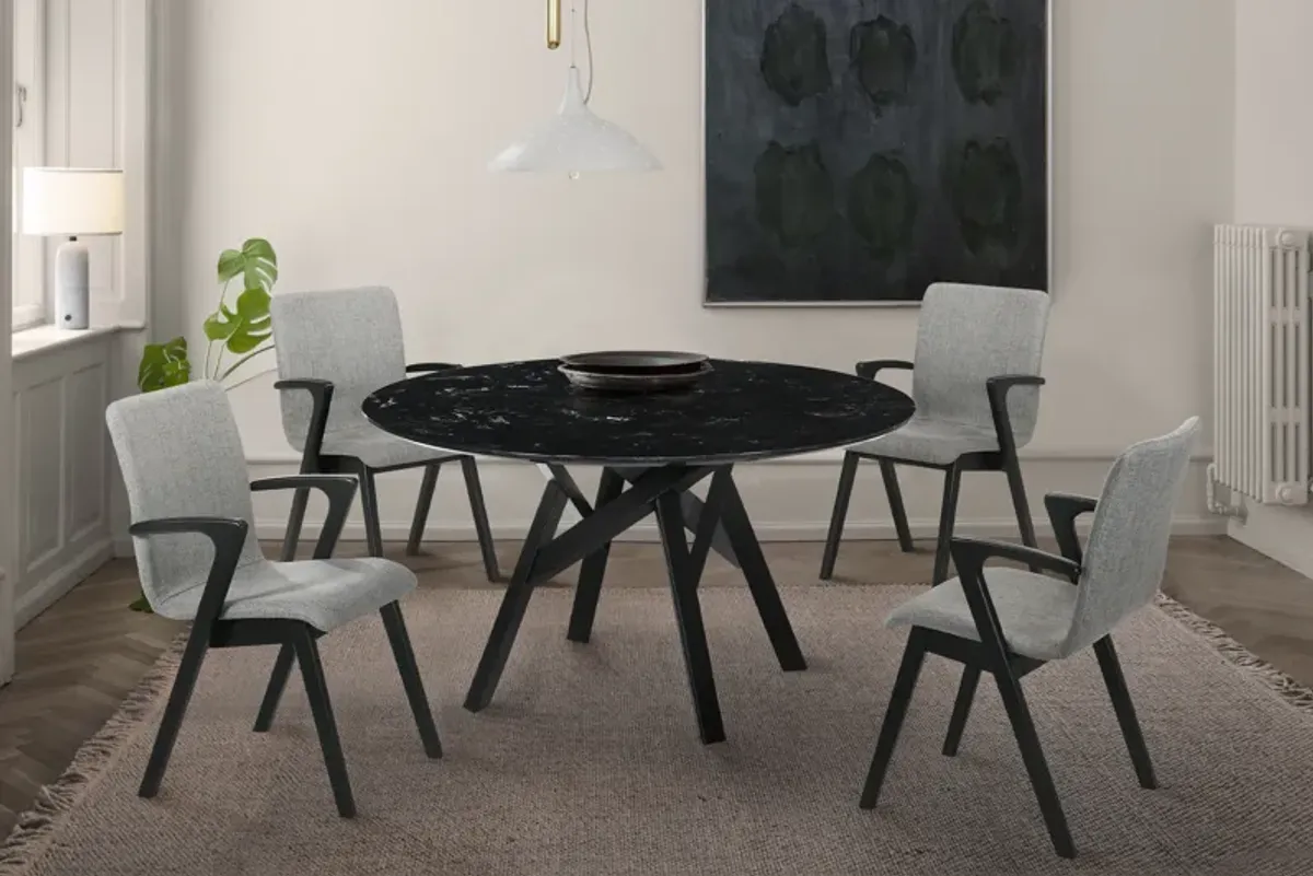 Venus and Varde 5 Piece Black Marble Round Dining Set