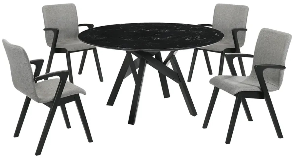 Venus and Varde 5 Piece Black Marble Round Dining Set