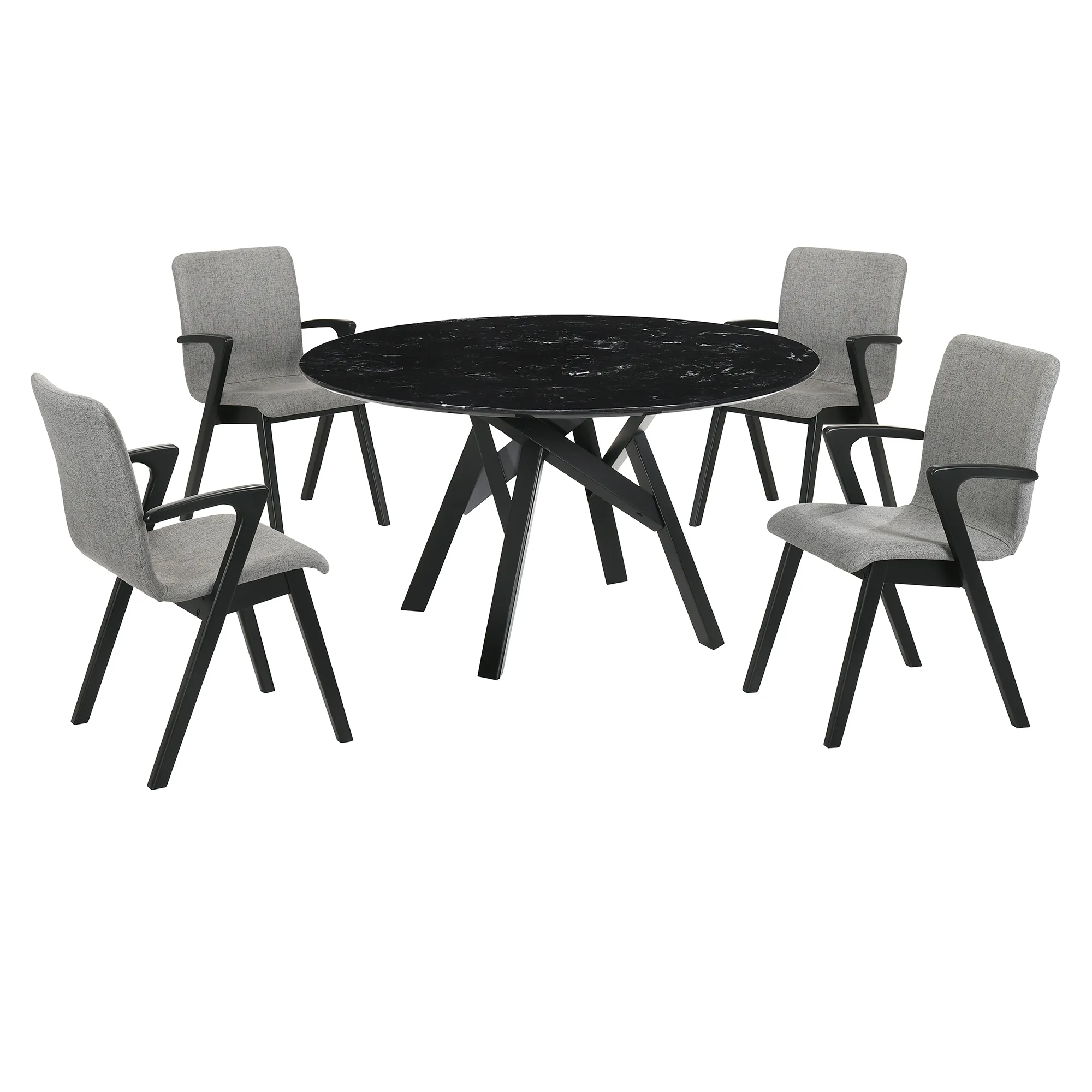 Venus and Varde 5 Piece Black Marble Round Dining Set