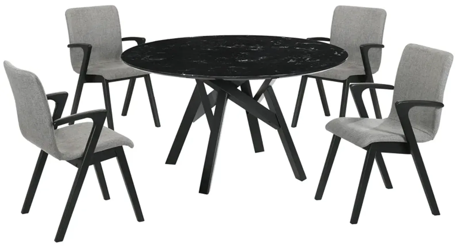 Venus and Varde 5 Piece Black Marble Round Dining Set