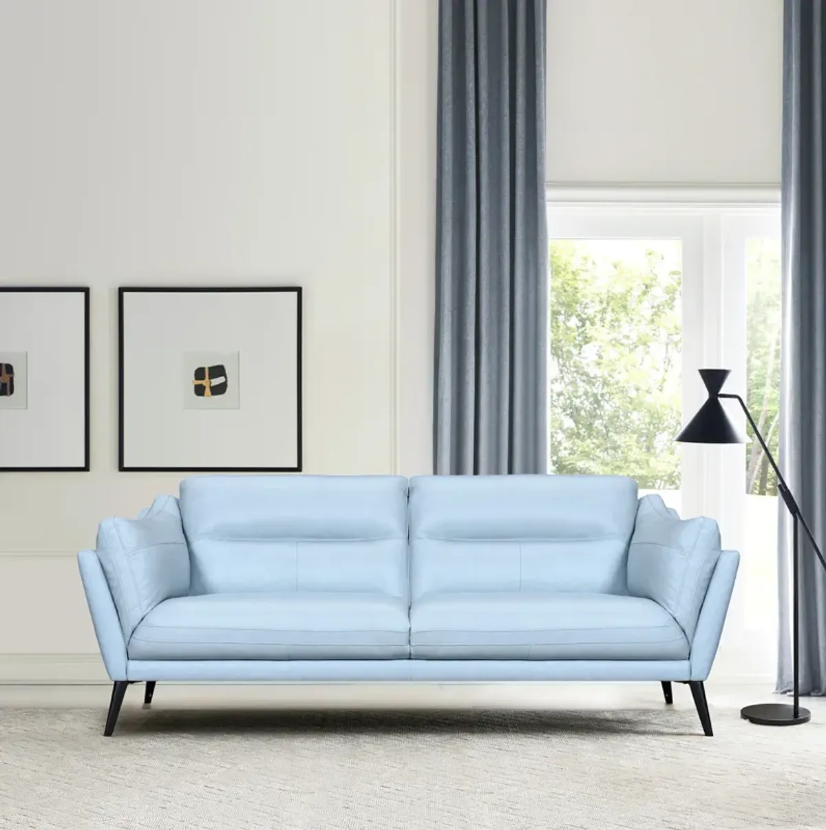 Franz Sky Blue Leather Sofa