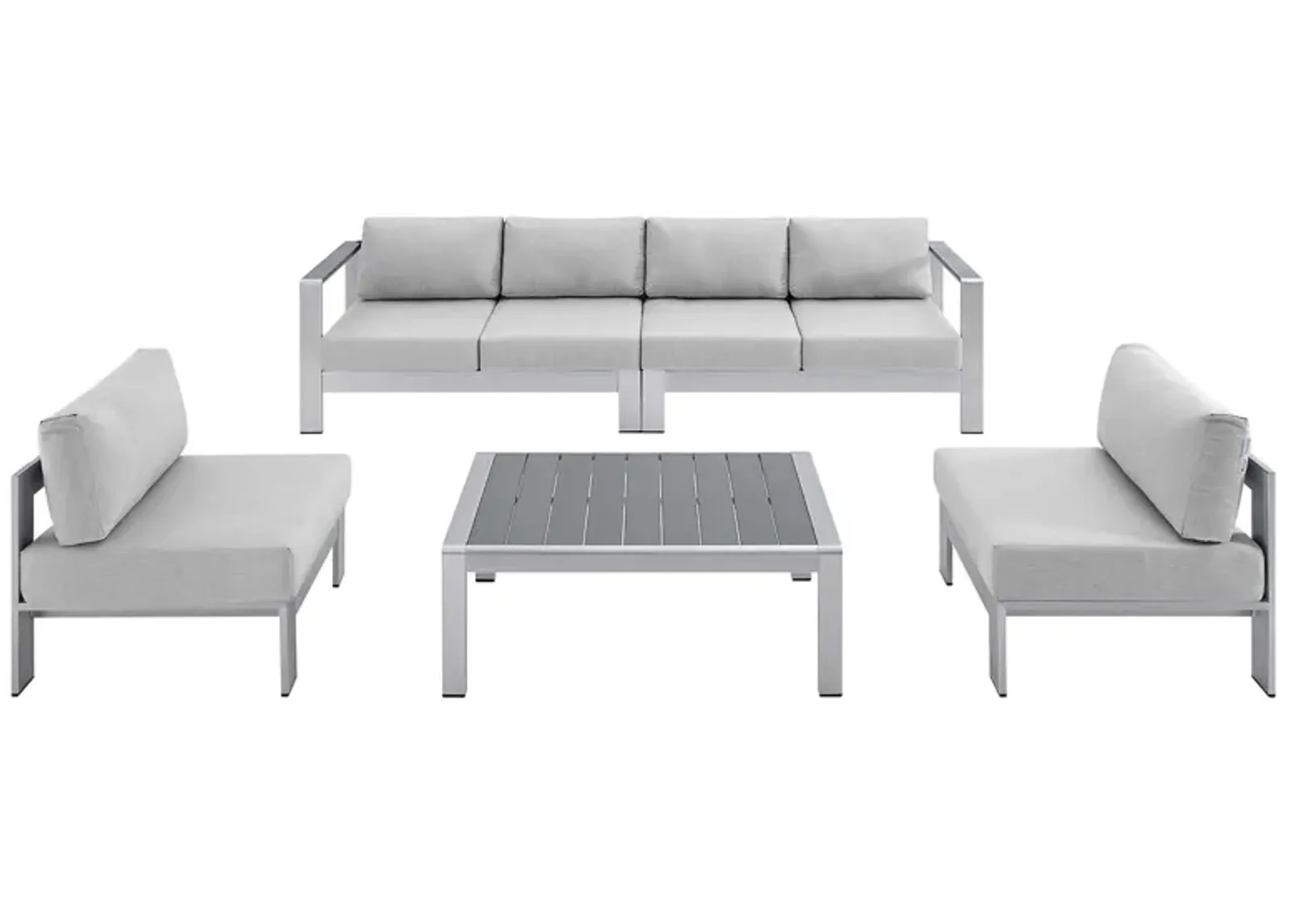 Shore Sunbrella® Fabric Outdoor Patio Aluminum 5 Piece Sectional Sofa Set