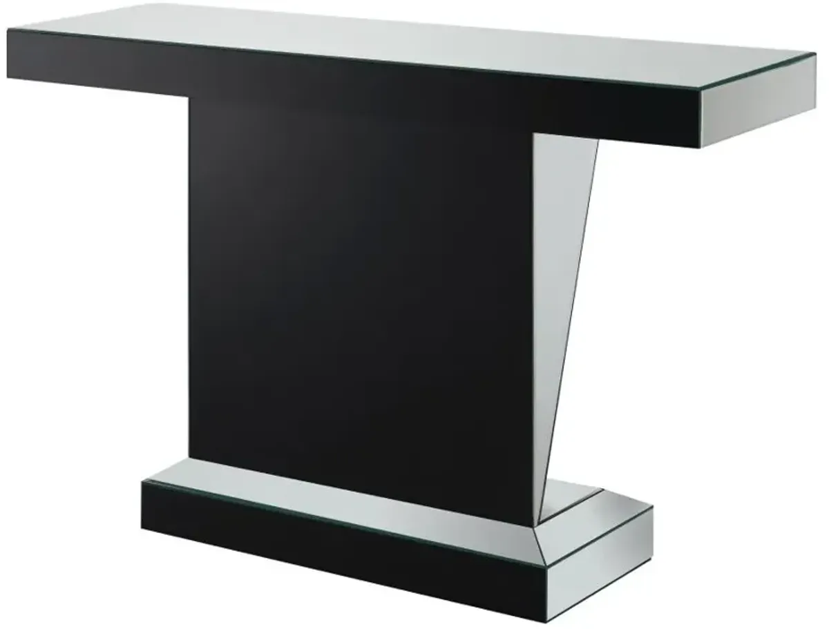 Amore Rectangular Sofa Table with Triangle Detailing Silver and Clear Mirror