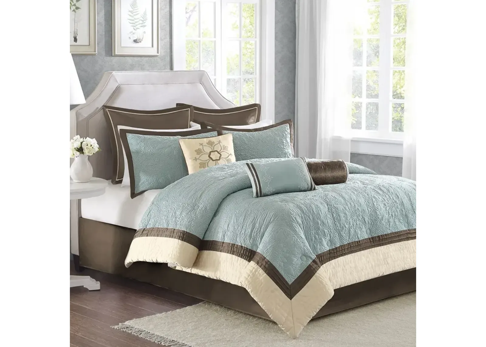 Madison Park Juliana Blue 9 Piece Charmeuse Comforter Set