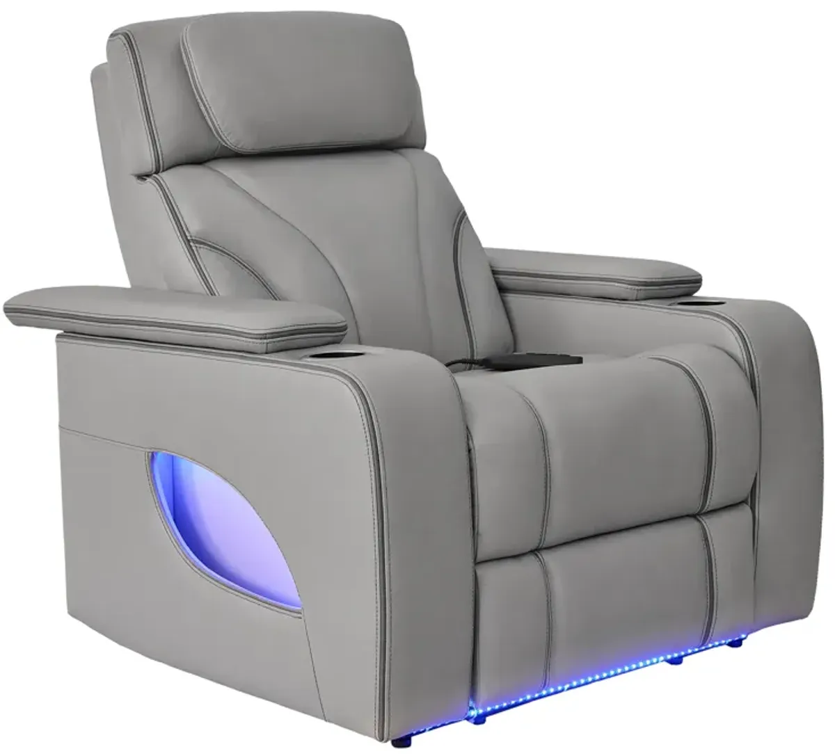 Octavia Zero Gravity Power Recliner with Heat and Massage in Silver and Gray Leather