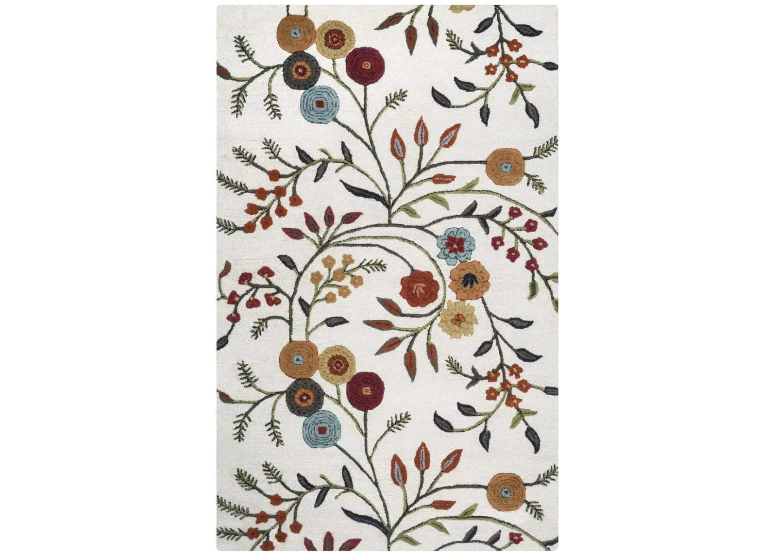 Dimensions White Floral  Wool/Viscose 6'6" x 9'6" Rectangle Rug