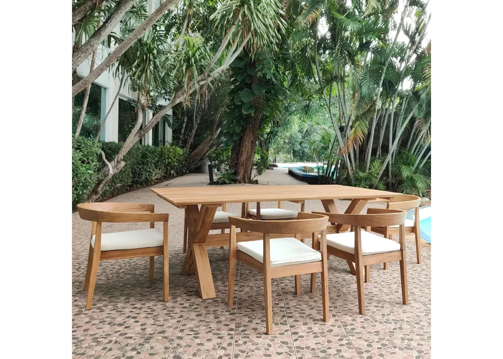 Panama Jack Bali Teak 7-Piece Square Dining Table with Cushions