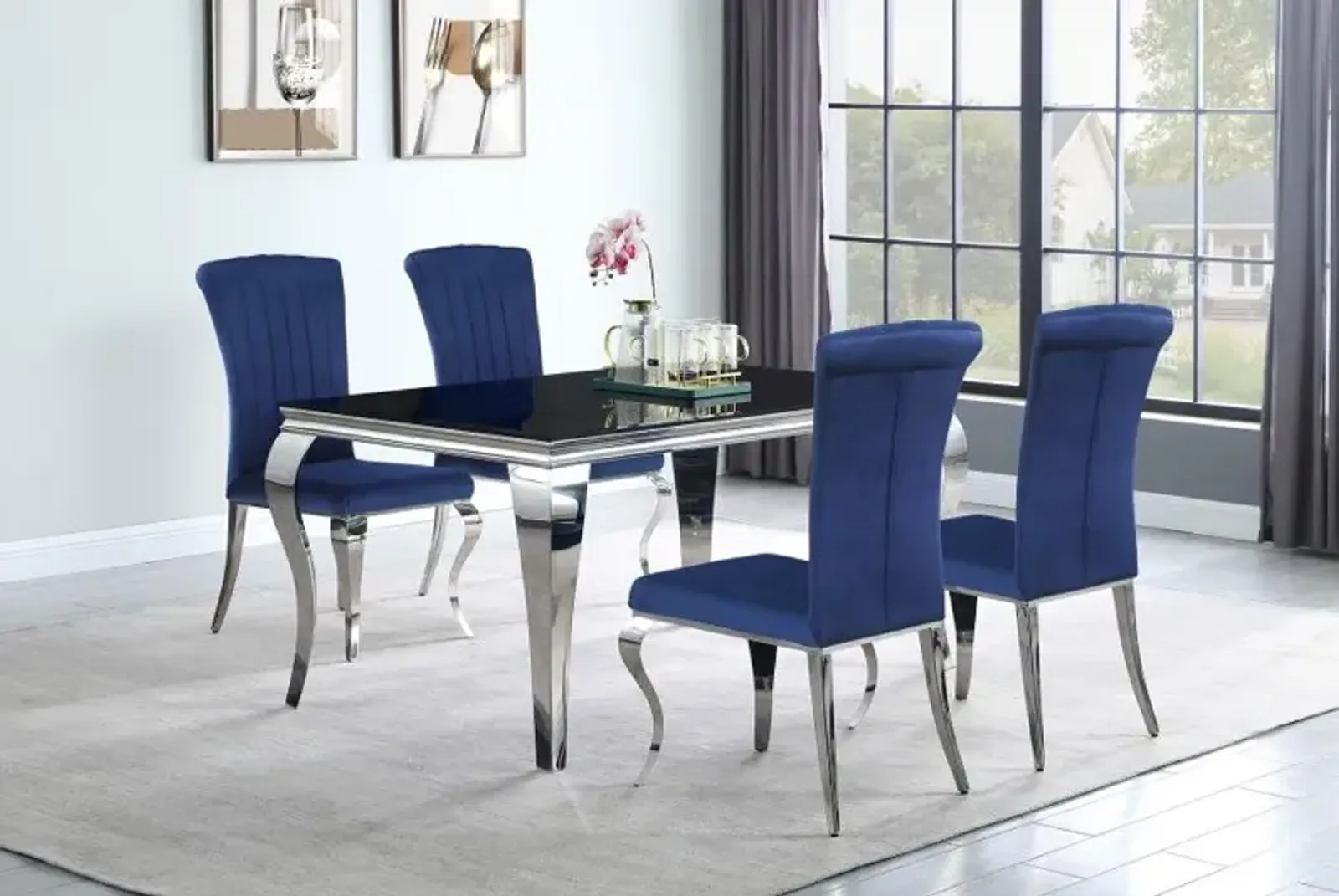 Carone 5-piece 61" Rectangular Dining Set Ink Blue and Chrome