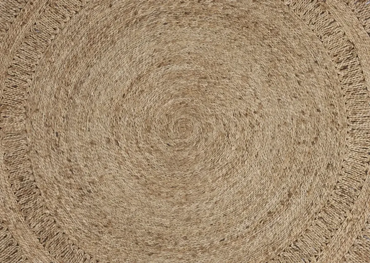 Nature True Tan Contemporary Braided Organic Jute Indoor Round Area Rug 4'