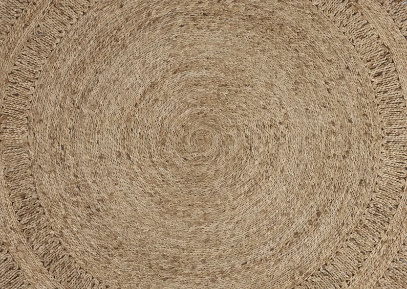 Nature True Tan Contemporary Braided Organic Jute Indoor Round Area Rug 4'