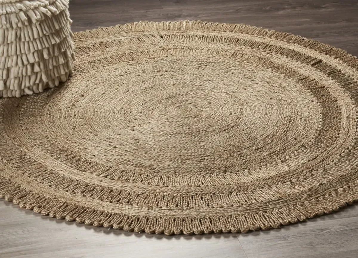 Nature True Tan Contemporary Braided Organic Jute Indoor Round Area Rug 4'