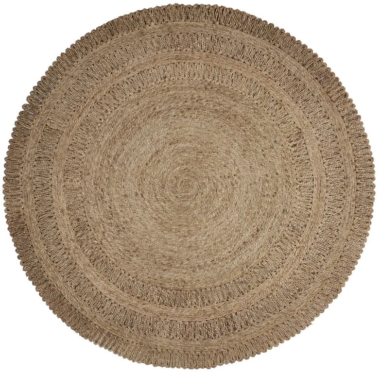 Nature True Tan Contemporary Braided Organic Jute Indoor Round Area Rug 4'