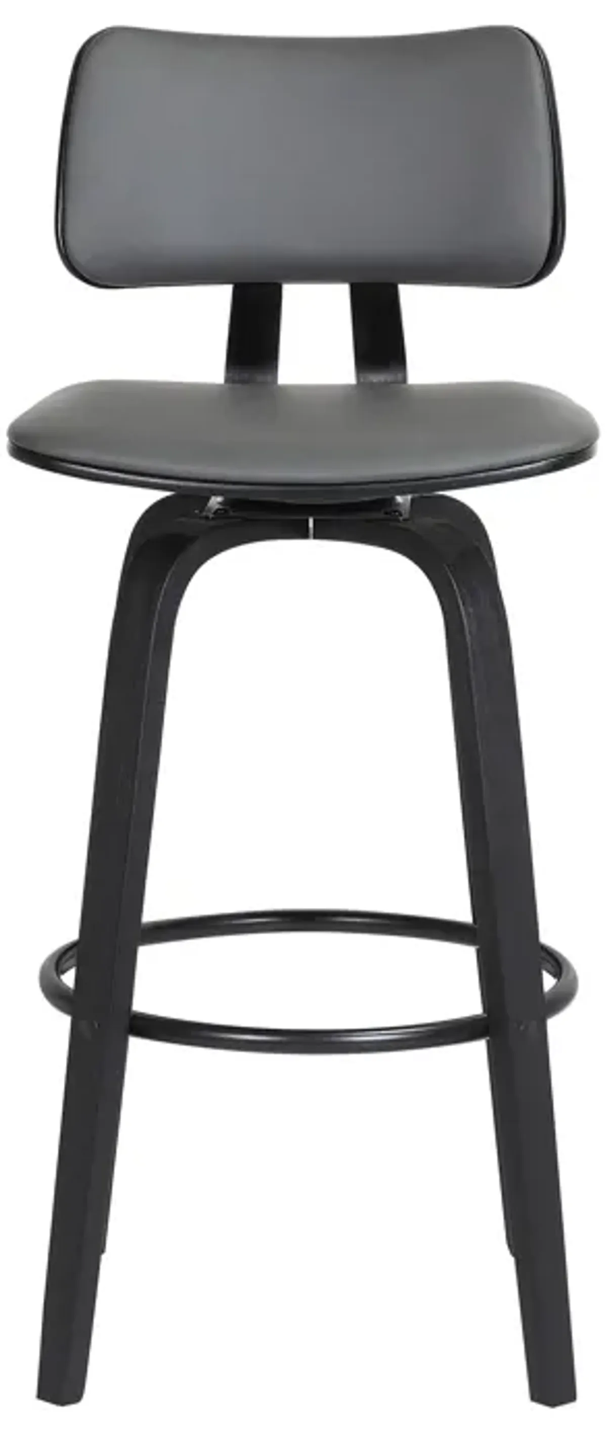 Pico 26" Swivel Black Wood Counter Stool in Gray Faux Leather with Black Metal