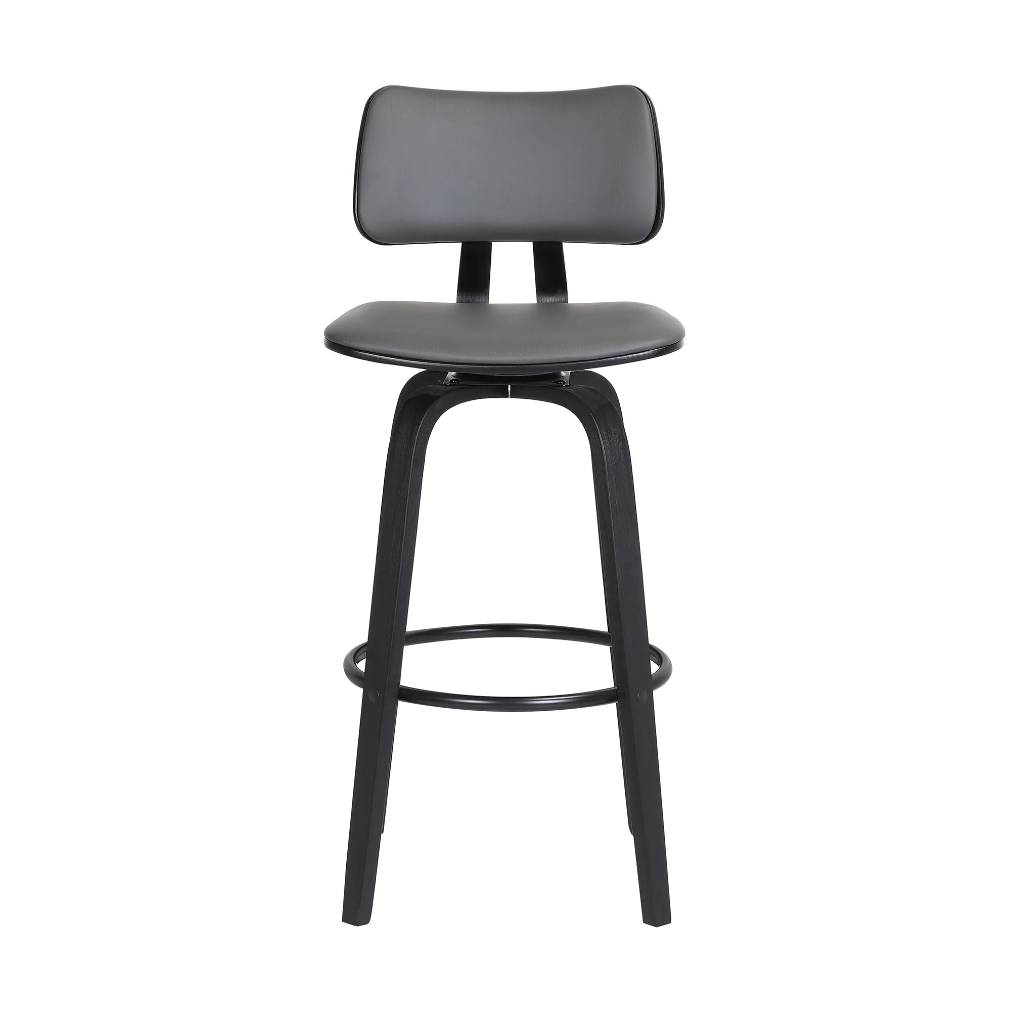 Pico 26" Swivel Black Wood Counter Stool in Gray Faux Leather with Black Metal