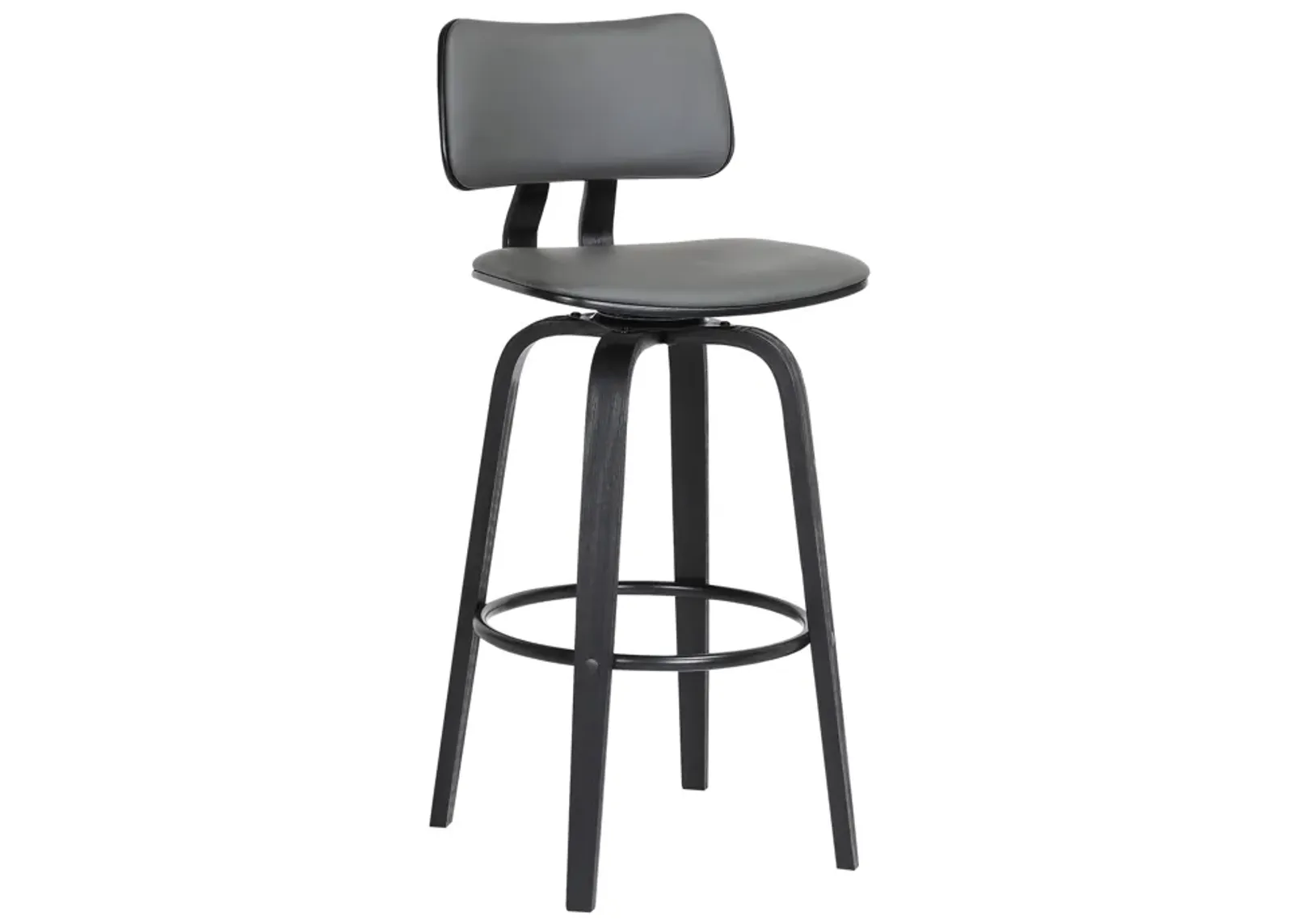 Pico 26" Swivel Black Wood Counter Stool in Gray Faux Leather with Black Metal