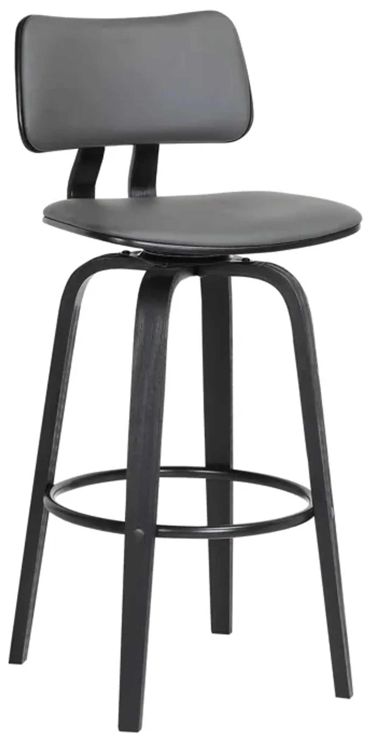 Pico 26" Swivel Black Wood Counter Stool in Gray Faux Leather with Black Metal