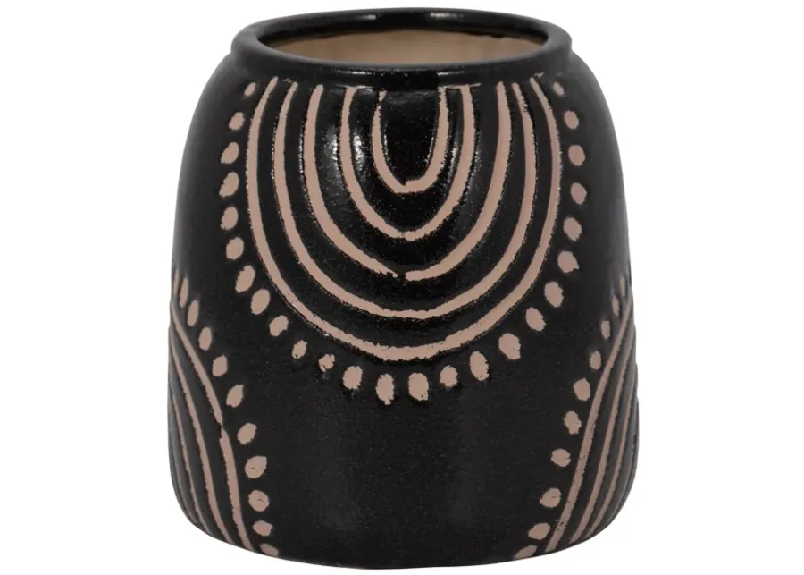 Cer, 6" Tribal Arch Vase, Black/tan