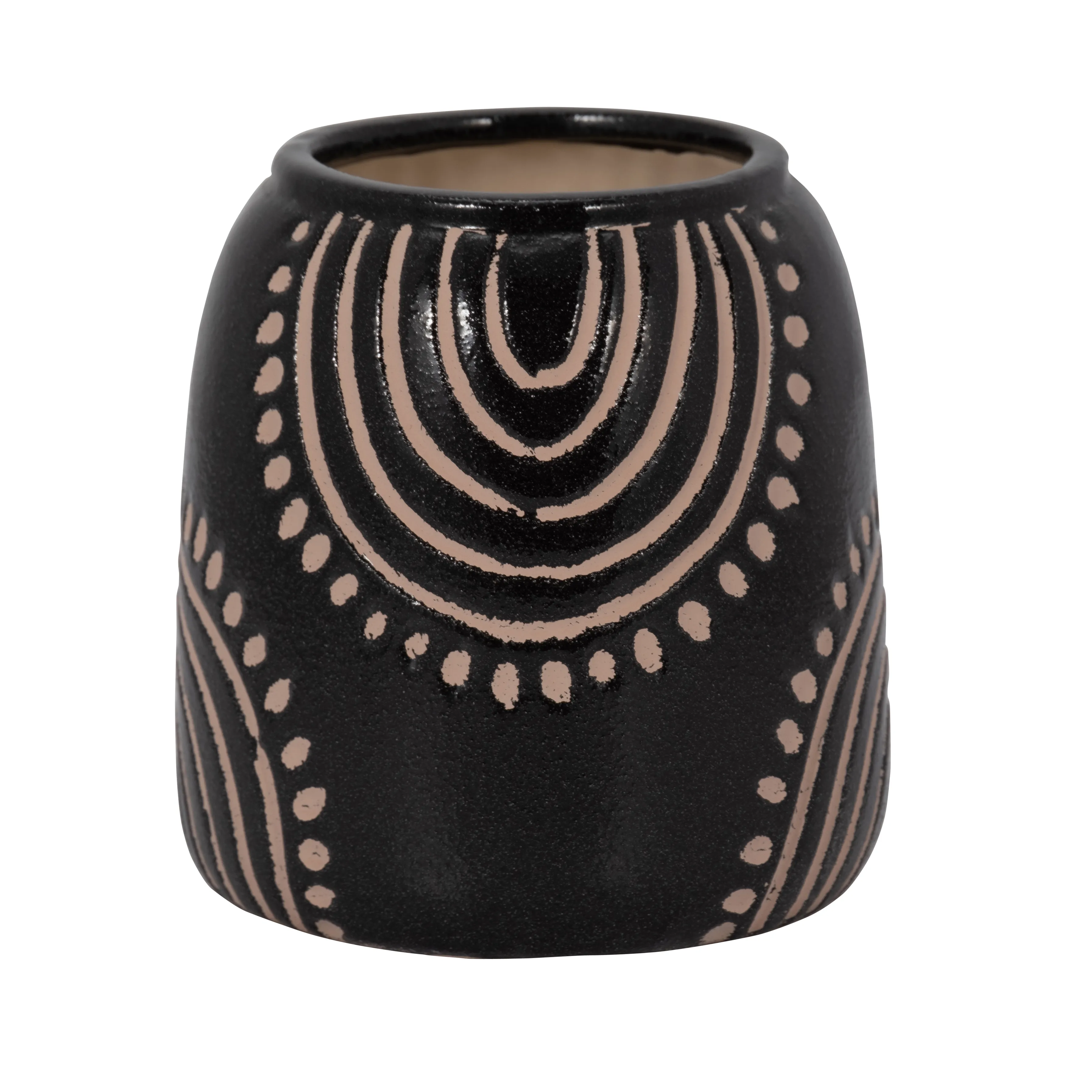 Cer, 6" Tribal Arch Vase, Black/tan