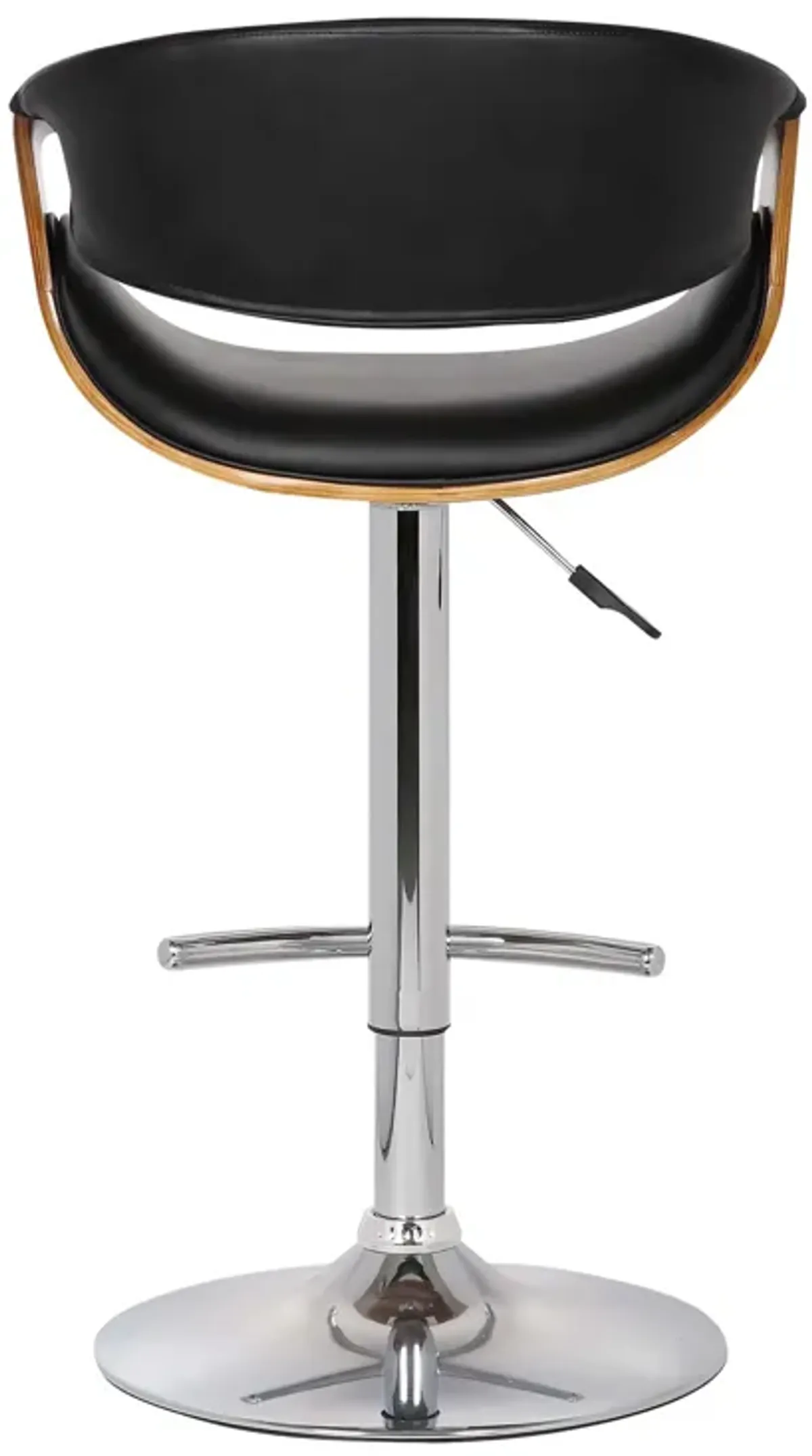 Butterfly Adjustable Height Swivel Black Faux Leather and Walnut Wood Bar Stool with Chrome Base 