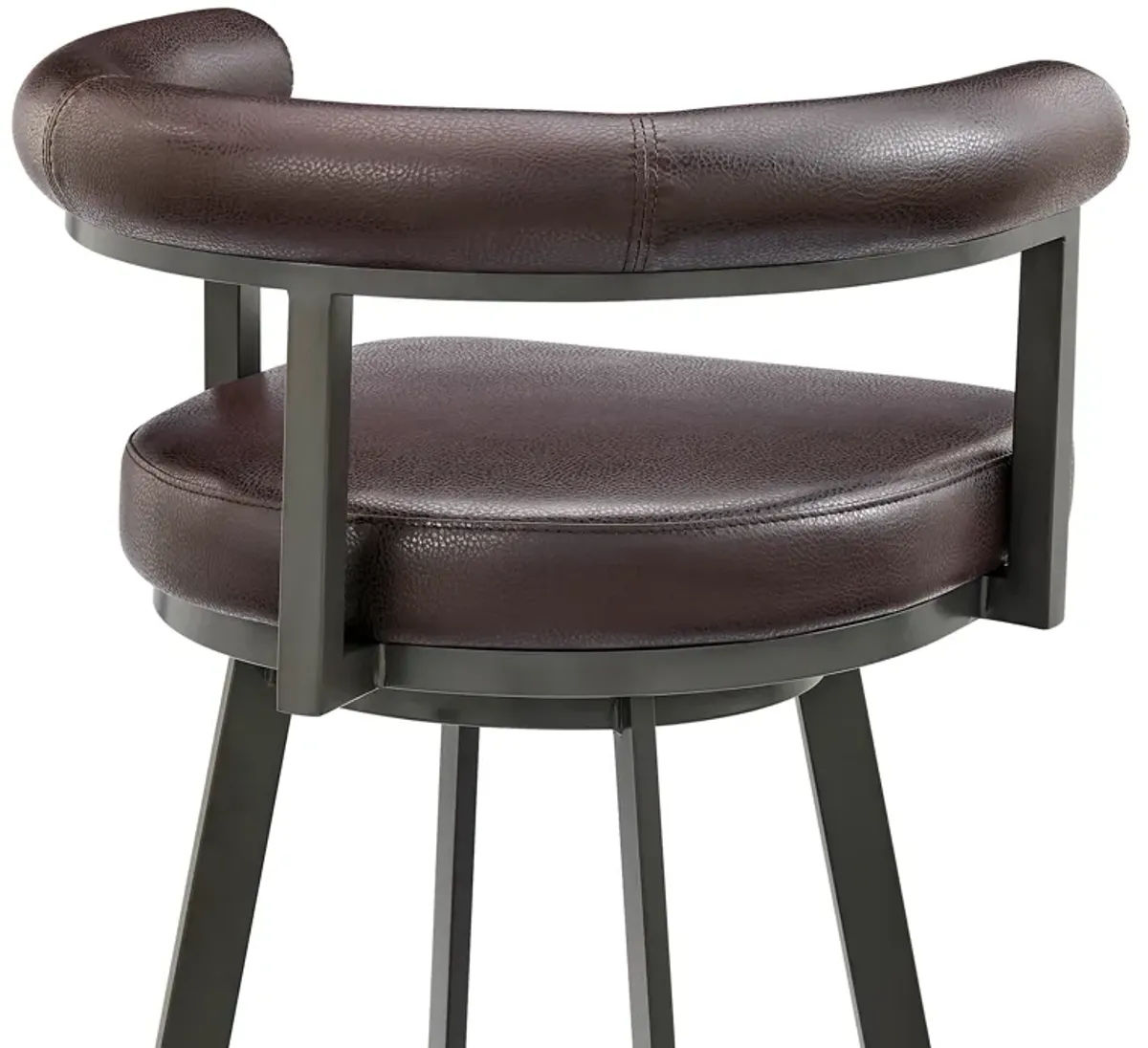 Nolagam Swivel Bar Stool in Brown Metal with Brown Faux Leather