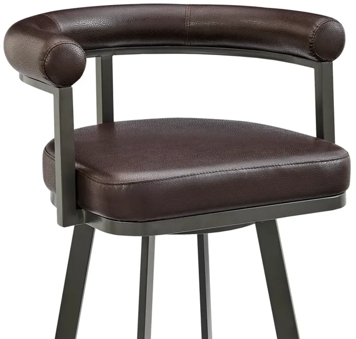 Nolagam Swivel Bar Stool in Brown Metal with Brown Faux Leather