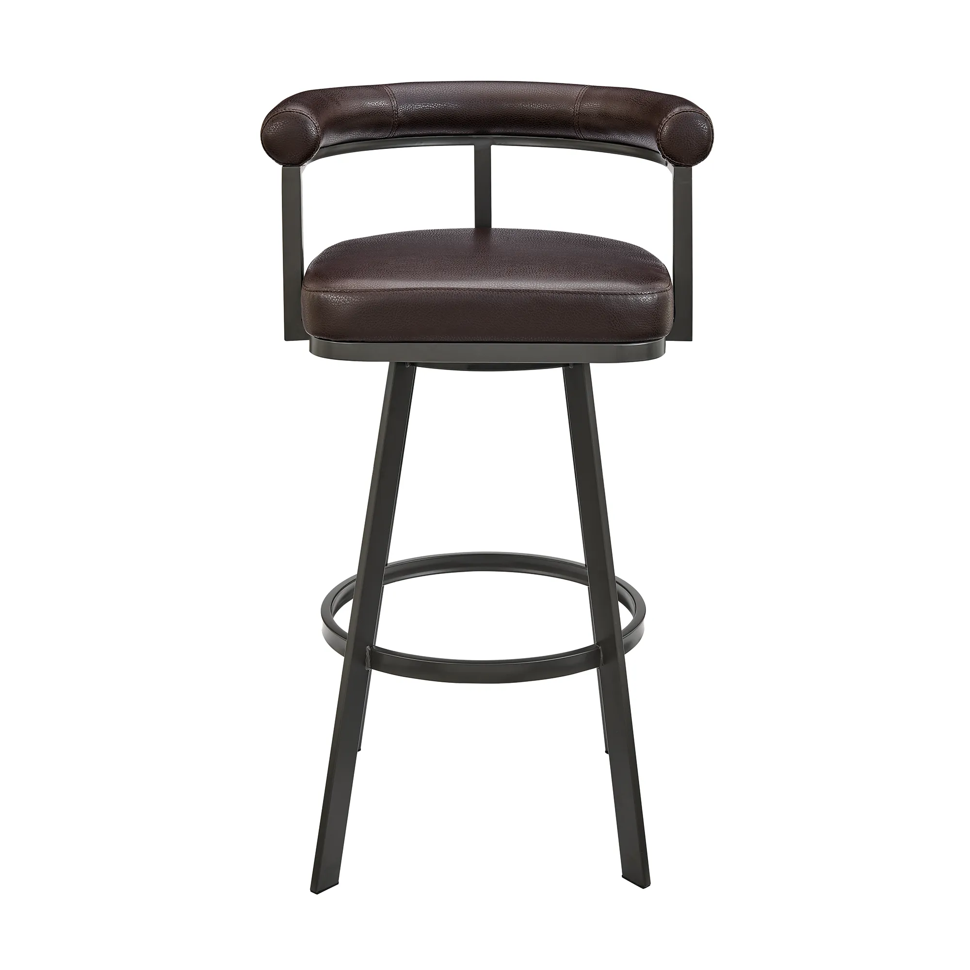 Nolagam Swivel Bar Stool in Brown Metal with Brown Faux Leather