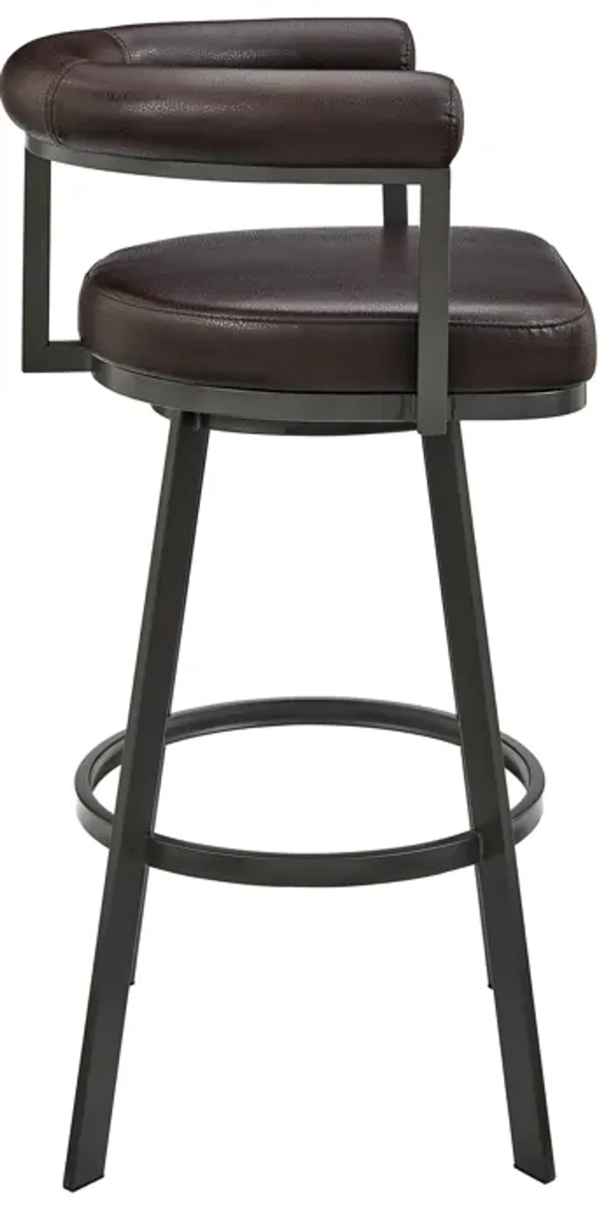 Nolagam Swivel Bar Stool in Brown Metal with Brown Faux Leather