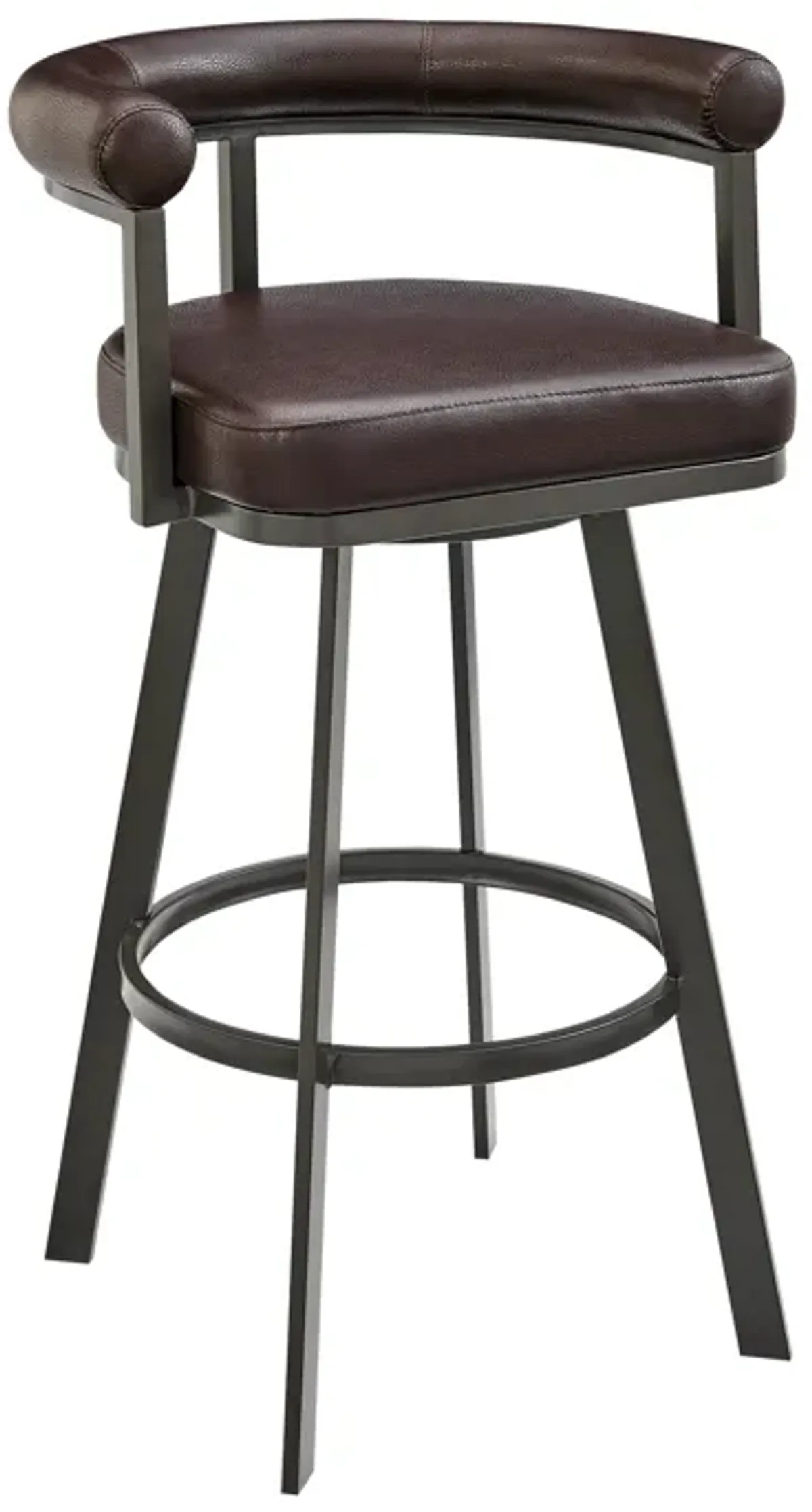 Nolagam Swivel Bar Stool in Brown Metal with Brown Faux Leather